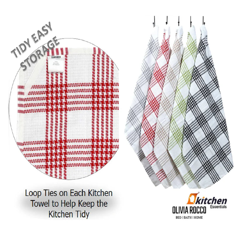 Pack of 5 Super Absorbent Quick Drying Houndstooth Cotton Tea Towels for Kitchen Durable Decorative Dish Towels 45cm x 65cm