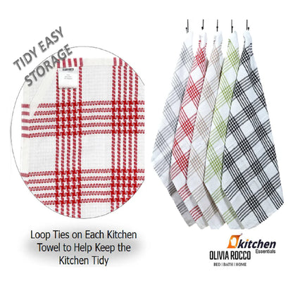 Pack of 5 Super Absorbent Quick Drying Houndstooth Cotton Tea Towels for Kitchen Durable Decorative Dish Towels 45cm x 65cm