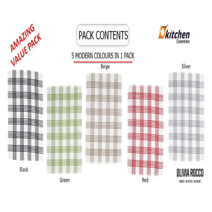 Pack of 5 Super Absorbent Quick Drying Houndstooth Cotton Tea Towels for Kitchen Durable Decorative Dish Towels 45cm x 65cm