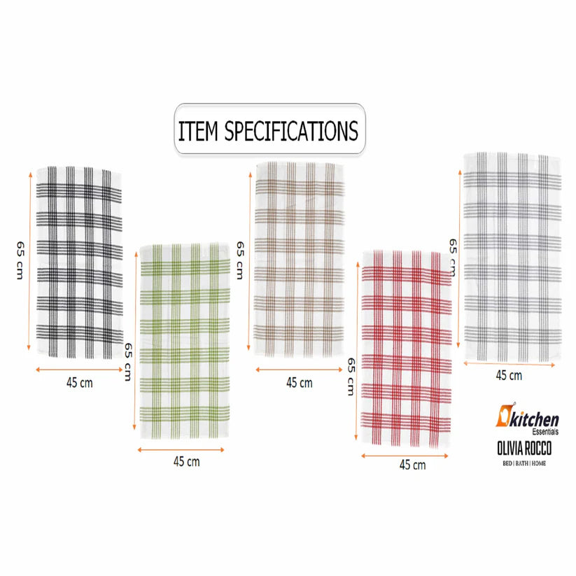 Pack of 5 Super Absorbent Quick Drying Houndstooth Cotton Tea Towels for Kitchen Durable Decorative Dish Towels 45cm x 65cm