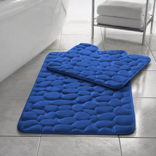 Pebbles Bath Mat Pedestal Set Memory Foam Non-Slip Super Soft (2pcs)