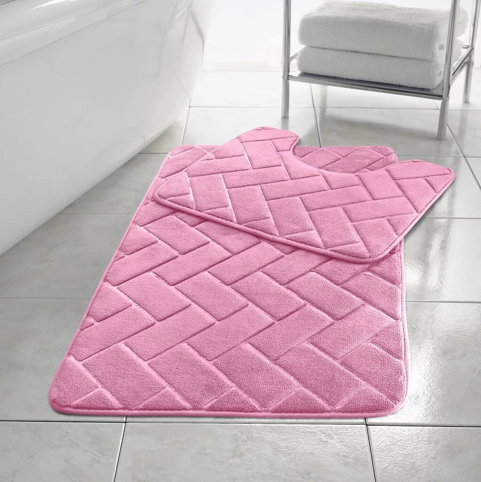 Block Bath & Pedestal Mat 2 Piece Set Memory Foam  Non Slip