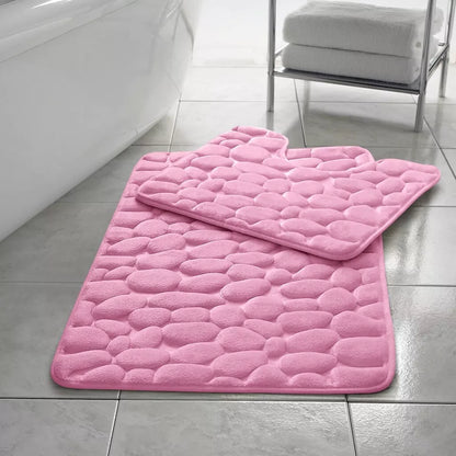 Pebbles Bath Mat Pedestal Set Memory Foam Non-Slip Super Soft (2pcs)
