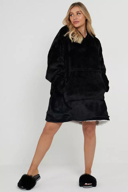 Oversized HOODIE HOODED Blanket Plush SHERPA TEDDY Fleece Sweatshirt With Pocket