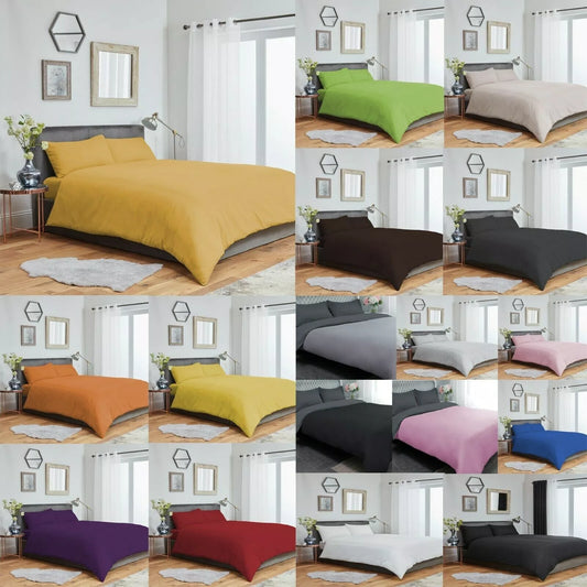 Plain Quilt Duvet Cover Bedding Set Pillowcase Pair Single Double King S King