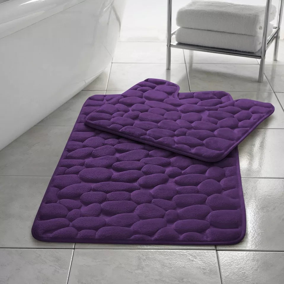 Pebbles Bath Mat Pedestal Set Memory Foam Non-Slip Super Soft (2pcs)