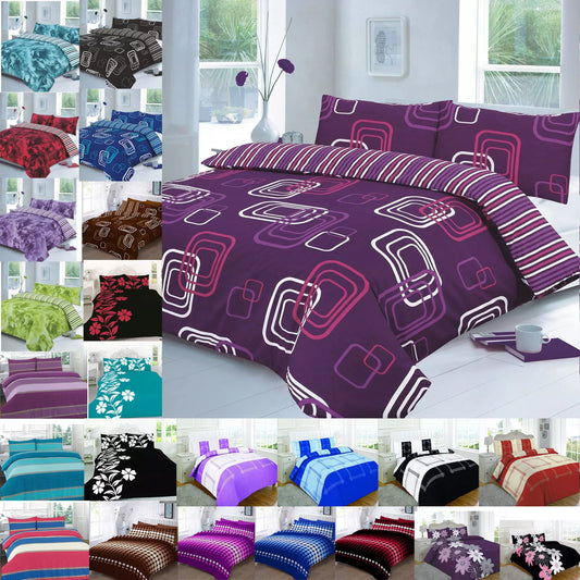 PRINTED DUVET COVER SET POLY COTTON QUILT BEDDING BEDROOM SETS DOUBLE KING SIZE