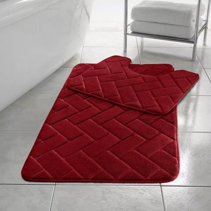 Block Bath & Pedestal Mat 2 Piece Set Memory Foam  Non Slip