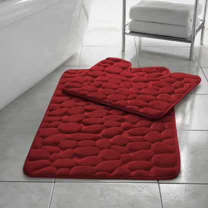 Pebbles Bath Mat Pedestal Set Memory Foam Non-Slip Super Soft (2pcs)