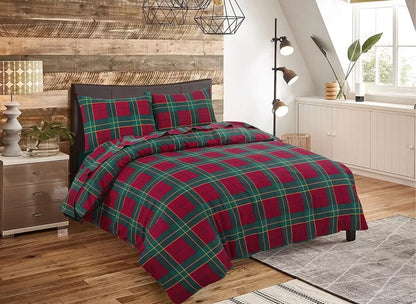 100% Cotton Flannel Tartan Check Duvet Quilt Cover Bed Sheet Set