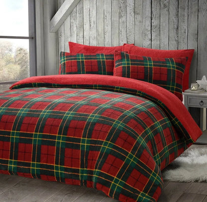 Teddy Fleece Tartan Check Duvet Cover Set