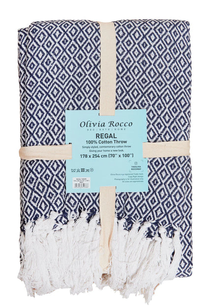 Regal Handwoven Pure Cotton Throw Blanket with Diamond Geometric Pattern