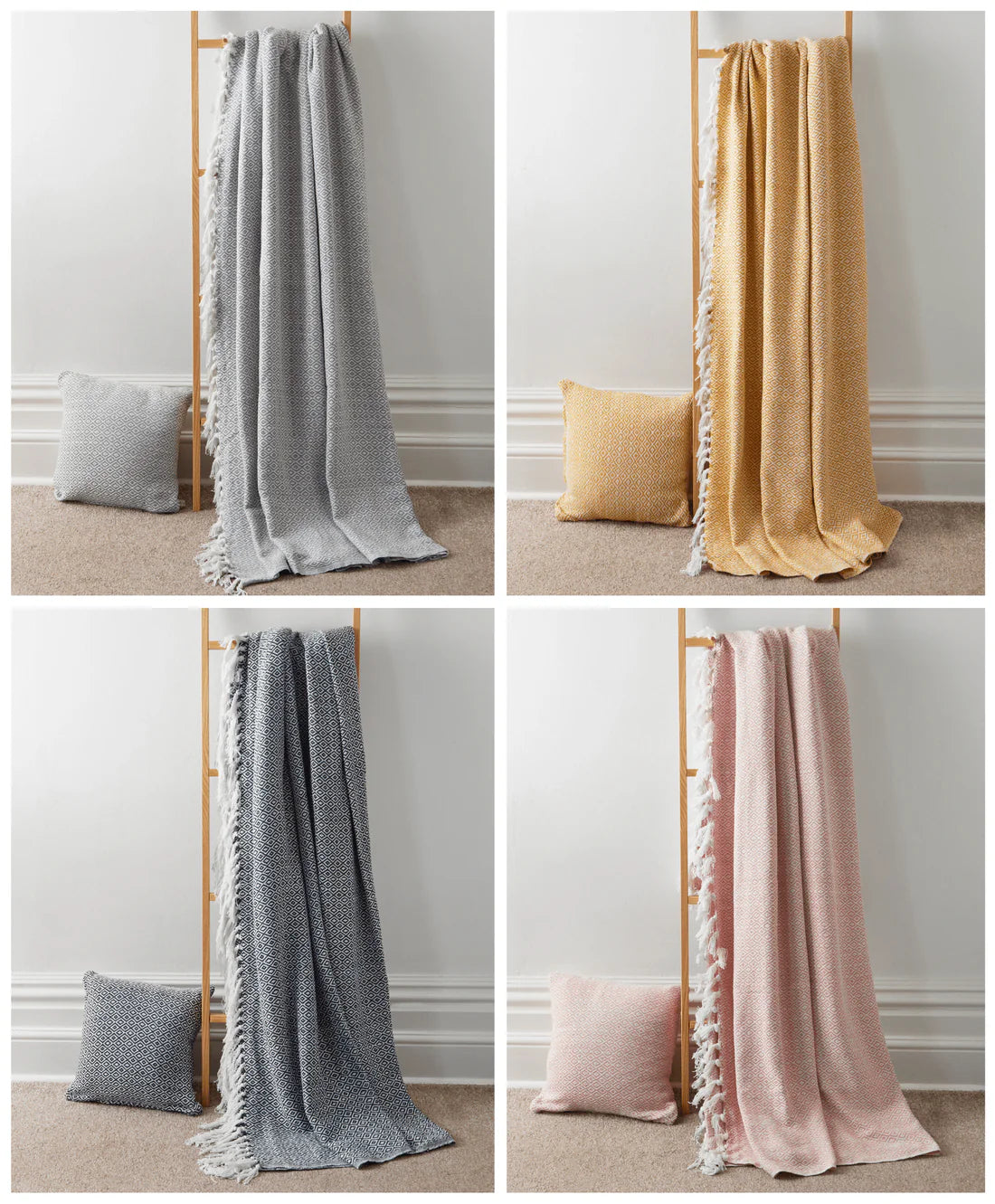Regal Handwoven Pure Cotton Throw Blanket with Diamond Geometric Pattern