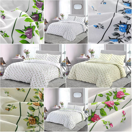 Rosebud Flannelette Soft Cosy Duvet Cover Set 4 Colours