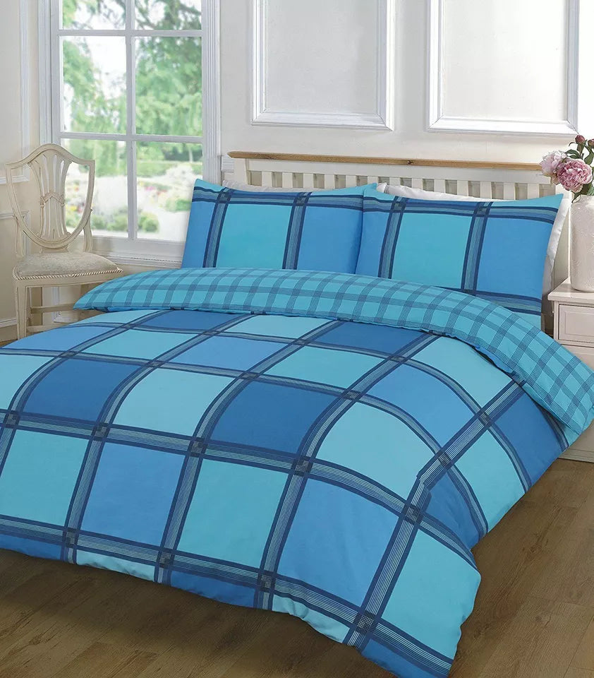 LOGAN Tartan Check DUVET COVER & Pillowcases Reversible Quilt Cover Bedding sets