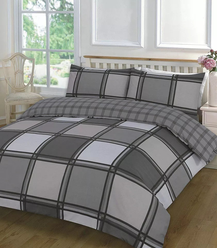 LOGAN Tartan Check DUVET COVER & Pillowcases Reversible Quilt Cover Bedding sets