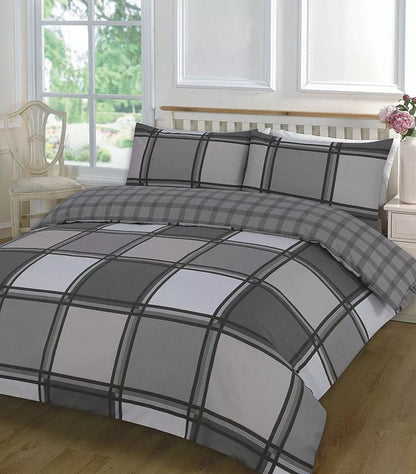LOGAN Tartan Check DUVET COVER & Pillowcases Reversible Quilt Cover Bedding sets