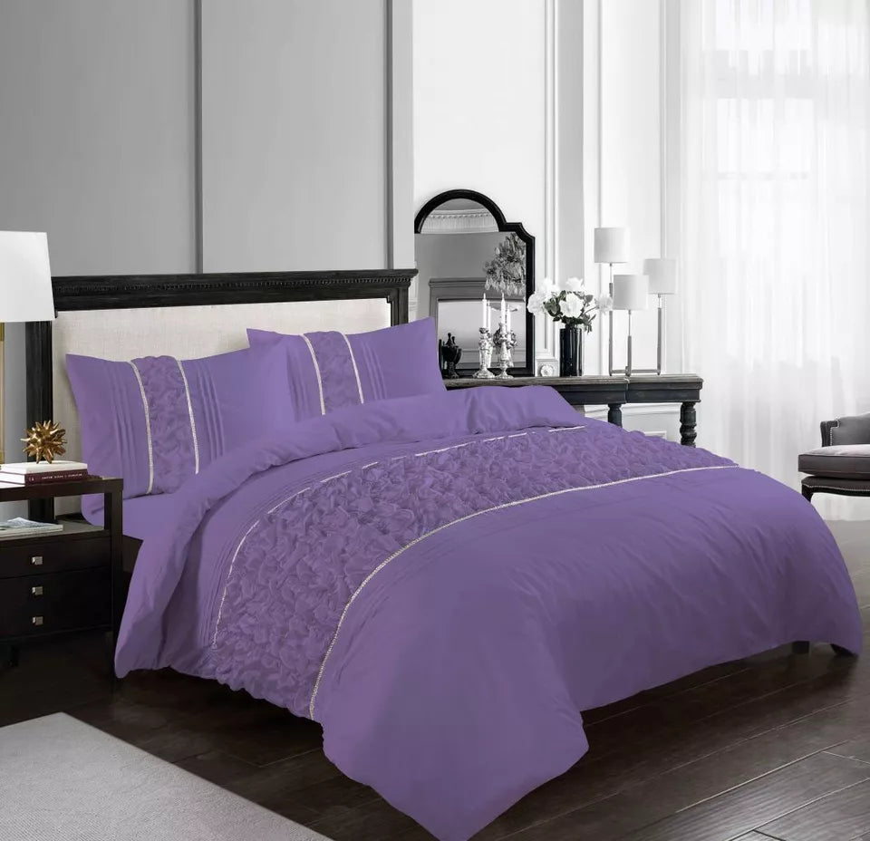 New Aurora Duvet Cover Set Ruffled Lace Sequence Easy Care Polycotton Pillowcase