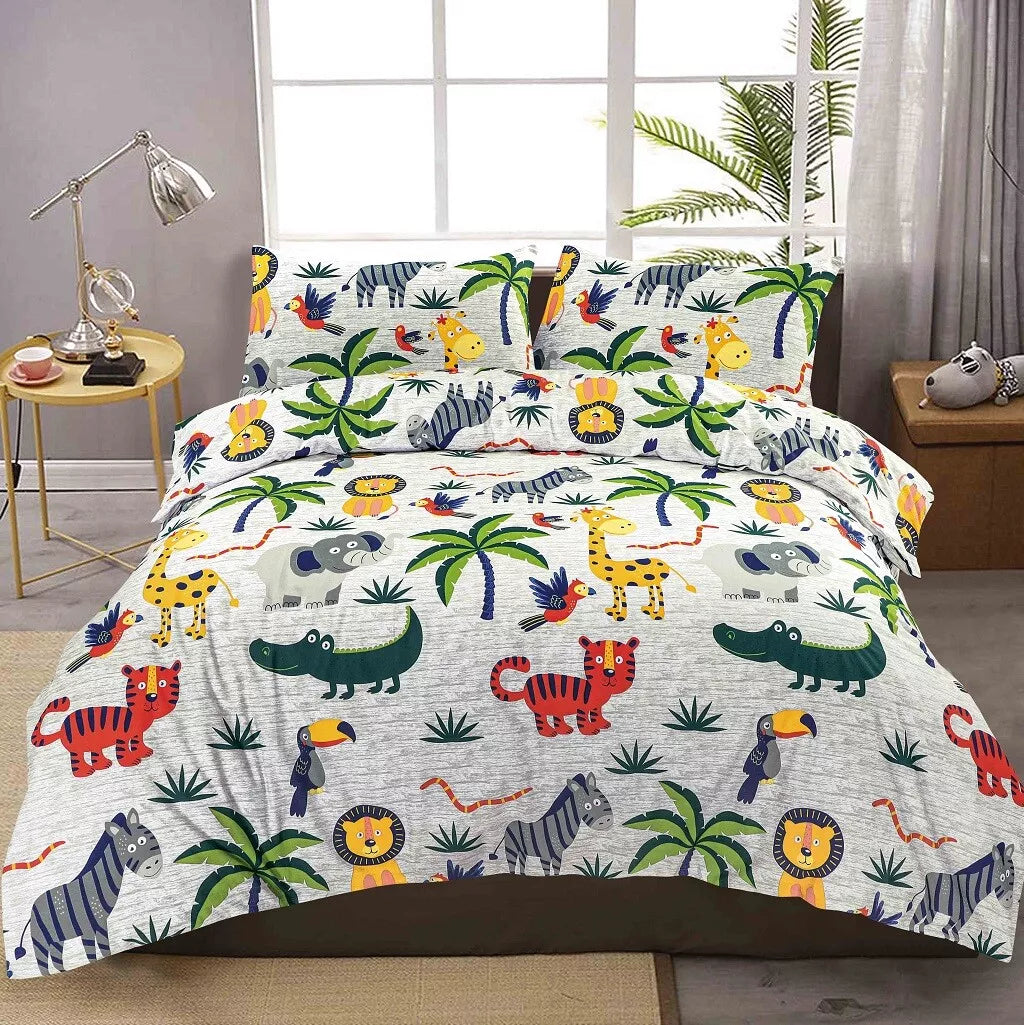 Safari Duvet Cover Pillowcase Set Jungle Adventure Childrens Boys Girl Bedding