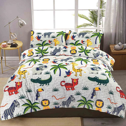 Safari Duvet Cover Pillowcase Set Jungle Adventure Childrens Boys Girl Bedding