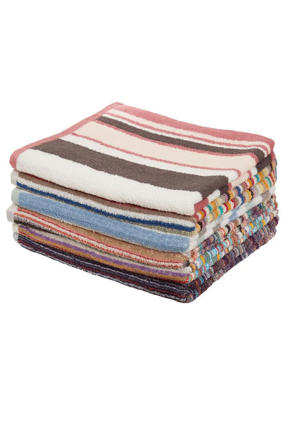 Set of 6 Eco-Friendly Striped Towels 100 Percent Recycled Cotton Quick Dry Absorbent
