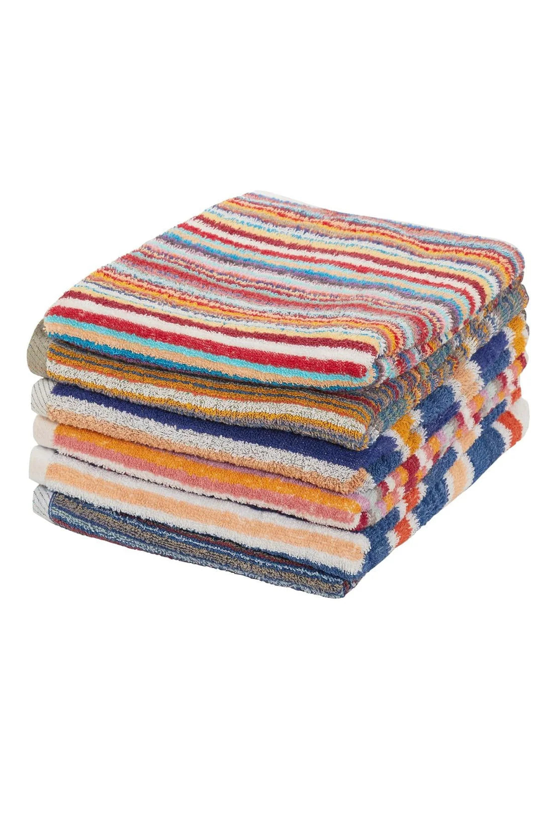 Set of 6 Eco-Friendly Striped Towels 100 Percent Recycled Cotton Quick Dry Absorbent