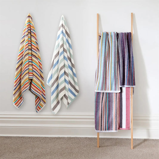 Set of 6 Eco-Friendly Striped Towels 100 Percent Recycled Cotton Quick Dry Absorbent