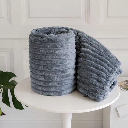 Ribbed Throws Fleece Blanket Chunky Cord Faux Fur Large Size Sofa Bed Soft Warm