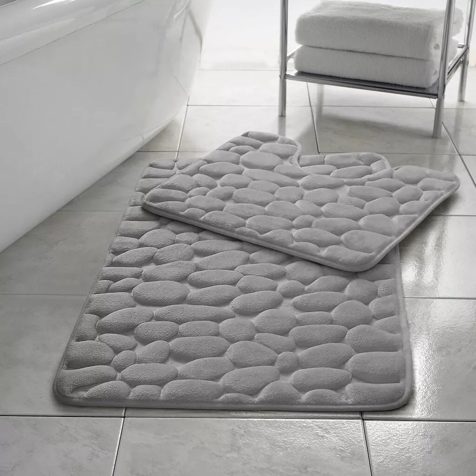 Pebbles Bath Mat Pedestal Set Memory Foam Non-Slip Super Soft (2pcs)