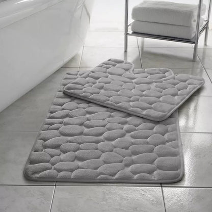 Pebbles Bath Mat Pedestal Set Memory Foam Non-Slip Super Soft (2pcs)