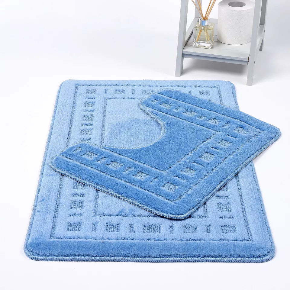 Diem 2 Piece Bath Mat & Pedestal Set Non Slip 8 Colours