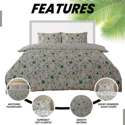 Snowy Reindeers Reversible Duvet Cover Set with Pillowcases