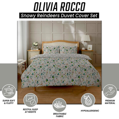 Snowy Reindeers Reversible Duvet Cover Set with Pillowcases