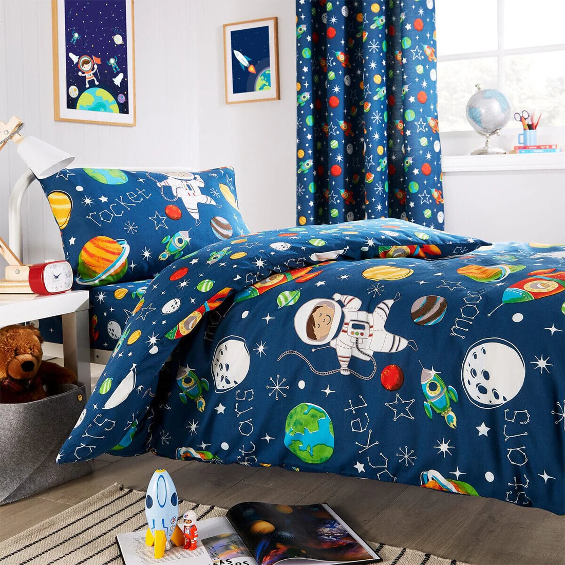 Space Explorer Kids Duvet Cover Set with Pillowcase Cotton Blend Space Themed Bedding