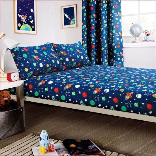 Space Explorer Kids Duvet Cover Set with Pillowcase Cotton Blend Space Themed Bedding