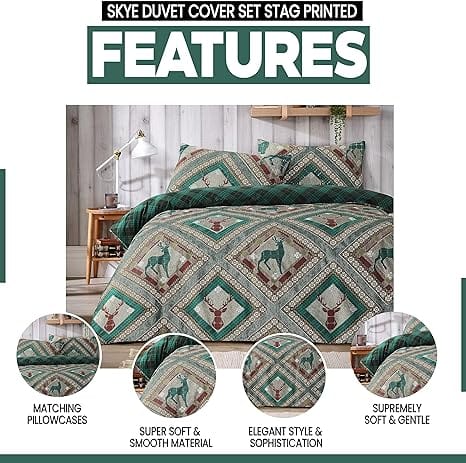 Stag Printed Reversible Polycotton Duvet Cover Set