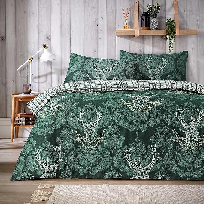 Highland Stag Reversible Tartan Check Super Soft Cotton Duvet Set