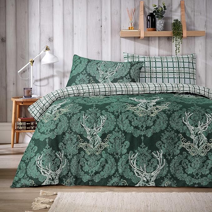 Highland Stag Reversible Tartan Check Super Soft Cotton Duvet Set