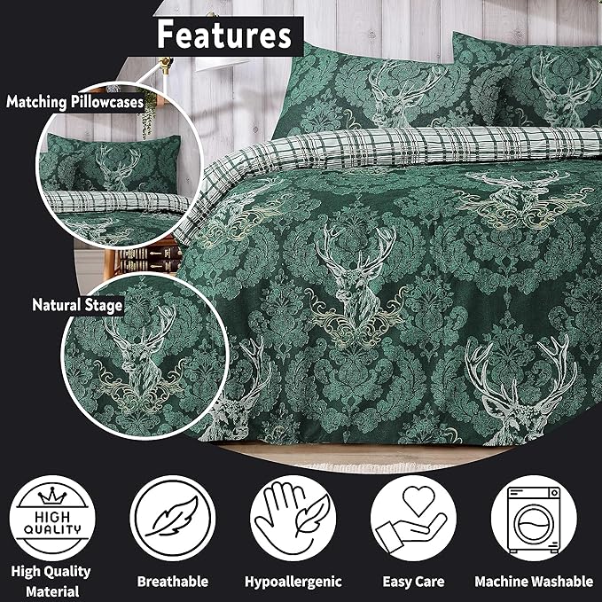Highland Stag Reversible Tartan Check Super Soft Cotton Duvet Set