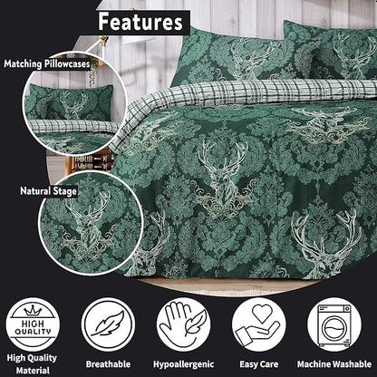 Highland Stag Reversible Tartan Check Super Soft Cotton Duvet Set
