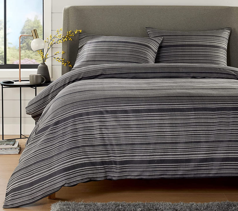 Stripe Jacquard Reversible Cotton Blend Duvet Cover Set