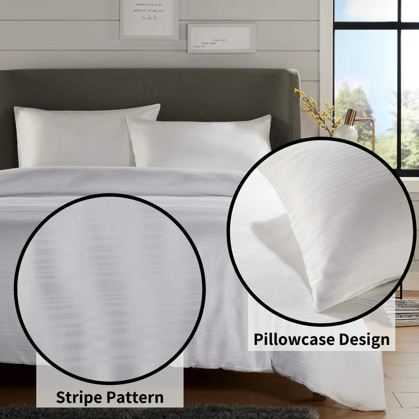 Stripe Jacquard Reversible Cotton Blend Duvet Cover Set
