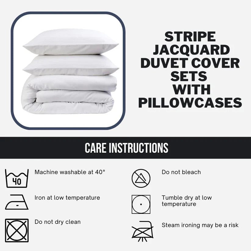 Stripe Jacquard Reversible Cotton Blend Duvet Cover Set