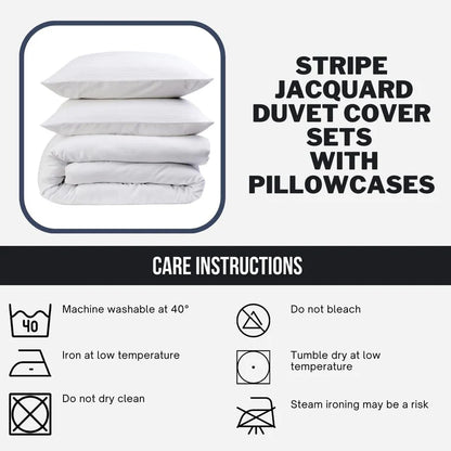 Stripe Jacquard Reversible Cotton Blend Duvet Cover Set
