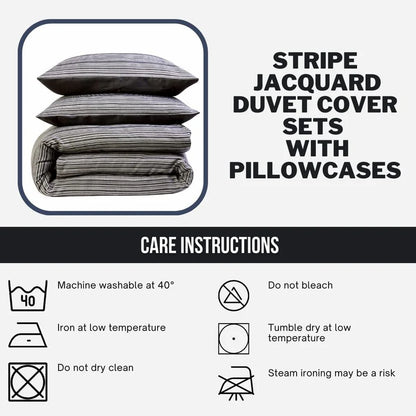 Stripe Jacquard Reversible Cotton Blend Duvet Cover Set