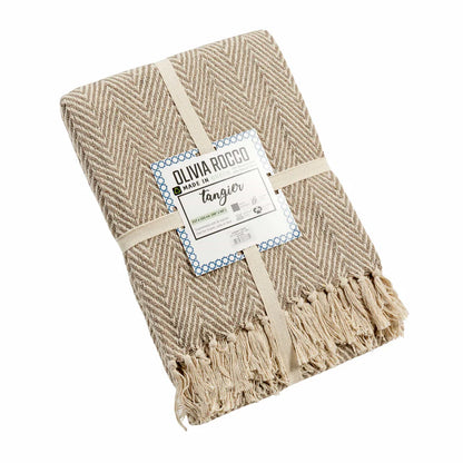 Tangier Super Soft Recycled Cotton Throw Blanket with Decorative Tassels Lightweight Cosy for Sofa Bed Chair Stylish Eco-Friendly