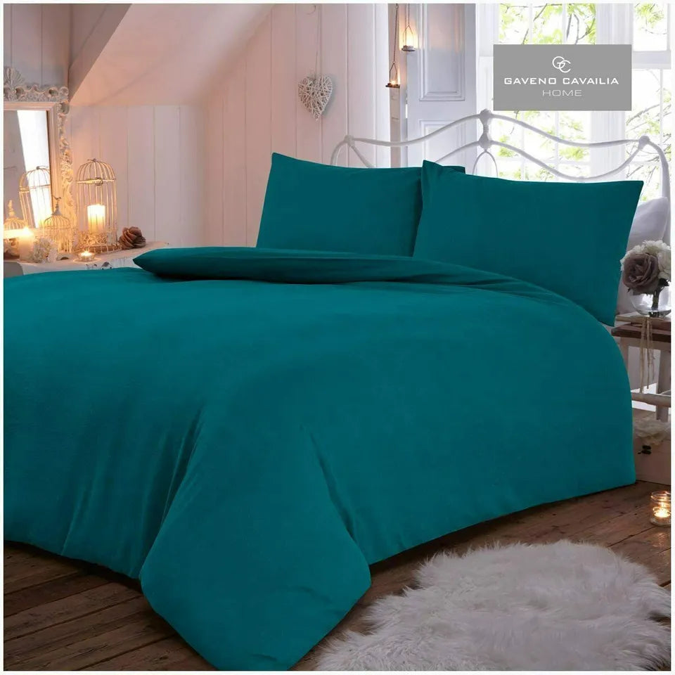 Flannelette 100% Brushed Cotton Duvet Quilt Cover Set All Sizes