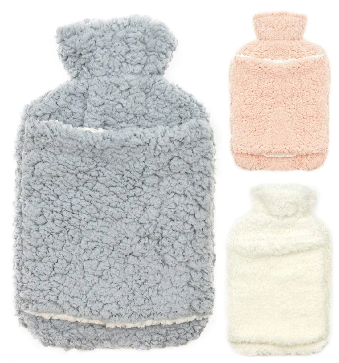 Teddy Fleece Hot Water Bottle with Hand Warmer Pocket Luxurious 2L Natural Rubber for Winter Comfort and Pain Relief