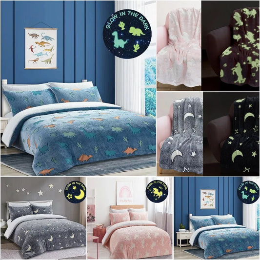 Teddy Fleece Glow In The Dark Duvet Covers Soft Warm Kids Bedding / Blankets NZ