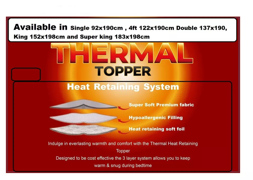 Thermal Heat Reflecting Insulated Mattress Topper 5 Sizes